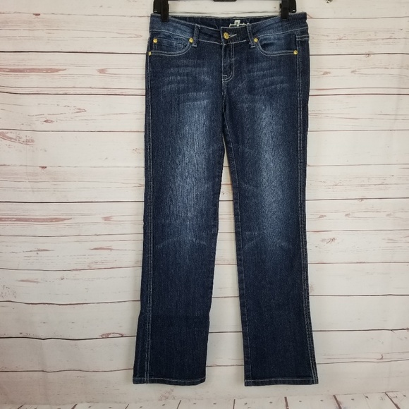 7FAM Women's 26 A Pocket Straight Leg Dark Jeans - Picture 2 of 8